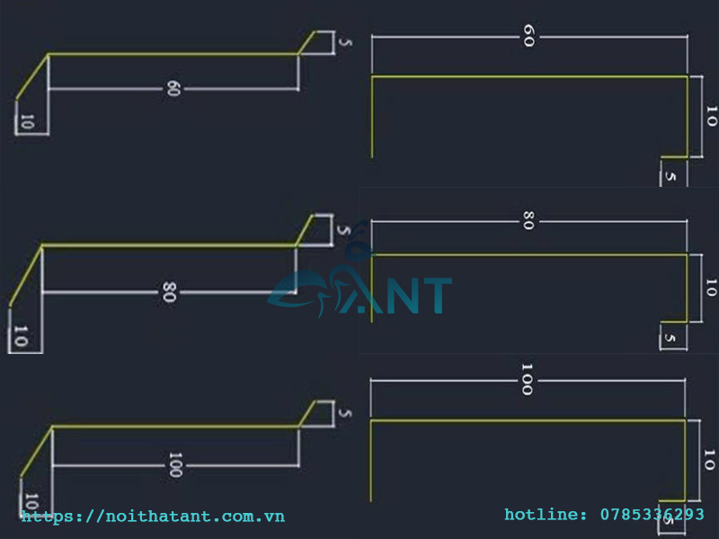 Mặt cắt len chân tường inox
