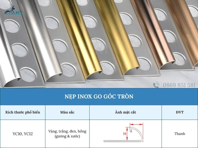 Mô tả nẹp inox bo góc tròn