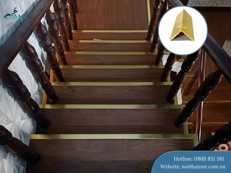 Ứng dụng nẹp V đồng ốp mũi bậc cầu thang