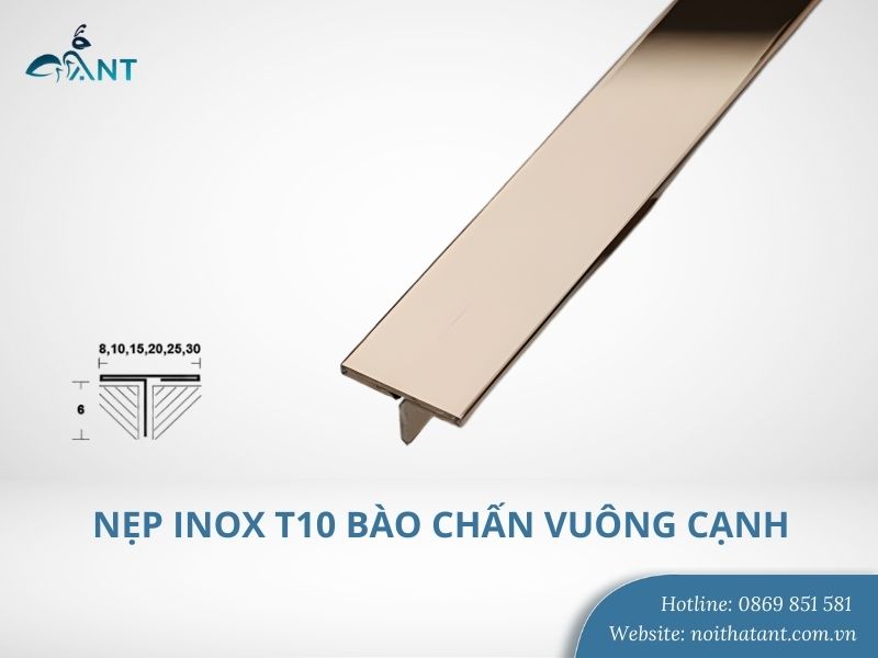 Nẹp inox T10 bào chấn vuông cạnh
