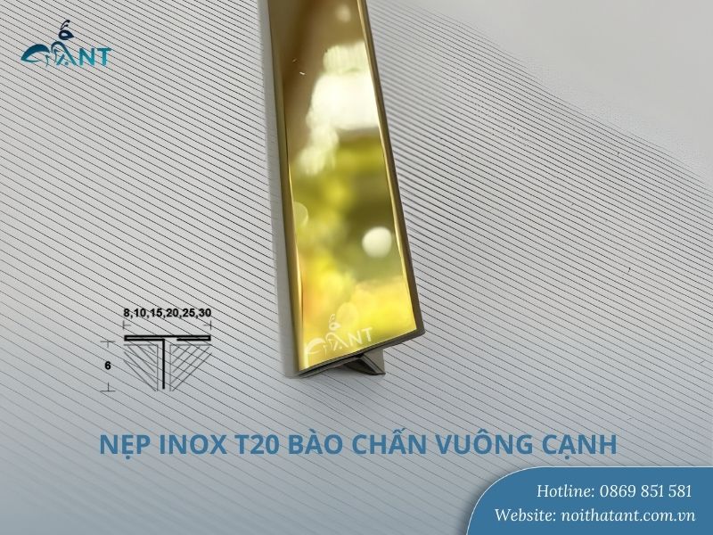 Nẹp inox T20 màu vàng gương