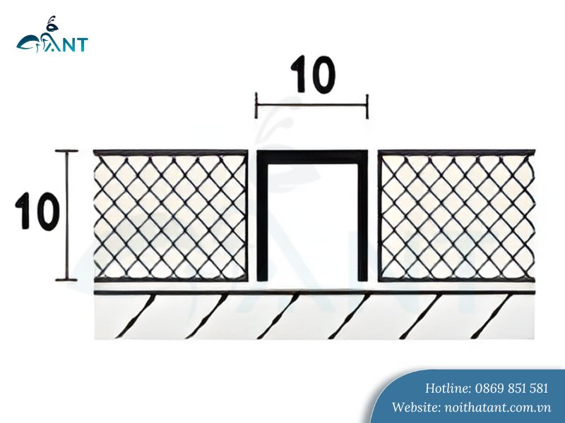 Ảnh mặt cắt nẹp inox chữ U 10mm