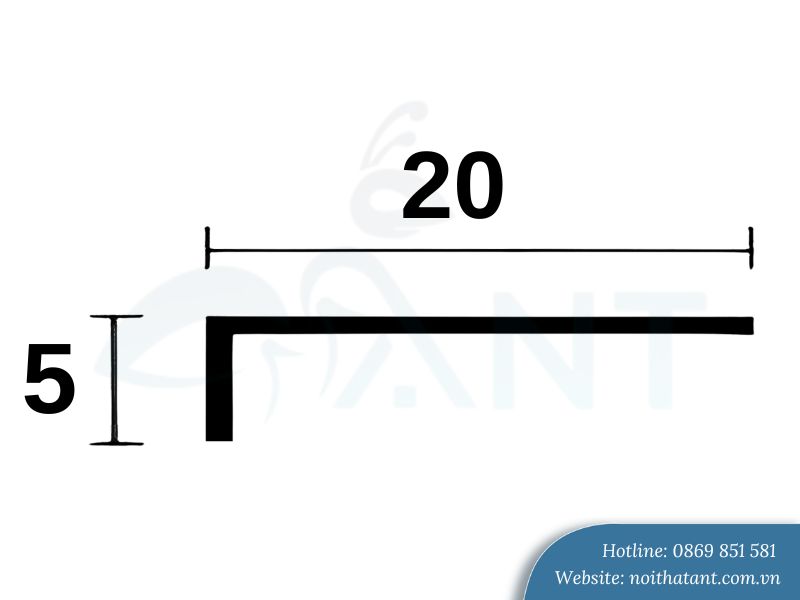 Ảnh mặt cắt nẹp inox L20x5