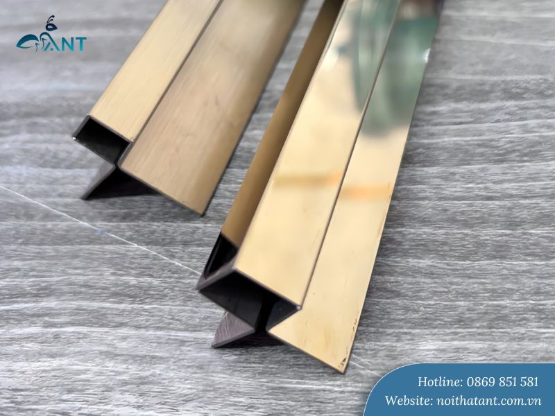 Nẹp góc óp gạch inox 2 cánh màu vàng
