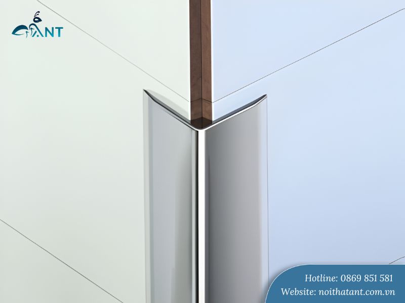 Nẹp V inox 201 vát cạnh màu trắng gương