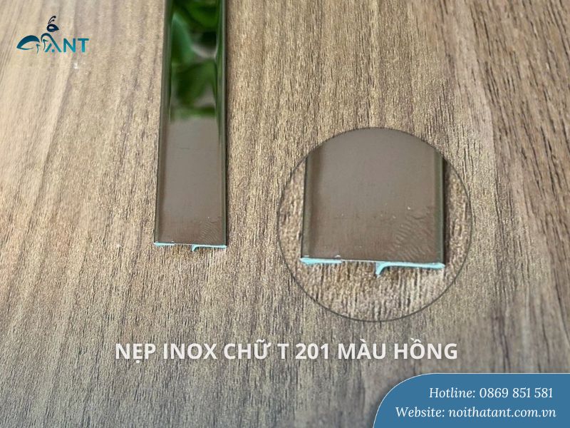 Nẹp inox chữ T 201 màu hồng gương