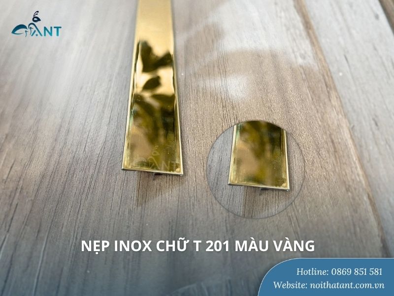 Nẹp inox chữ T 201 màu vàng gương T20