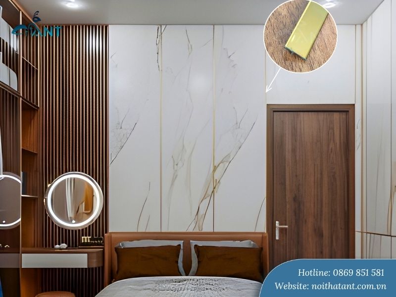 Ứng dụng nẹp T inox 201 trang trí vách