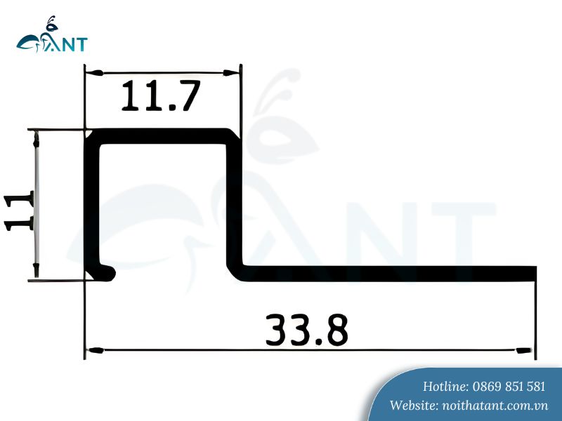 Ảnh mặt cắt nẹp nhôm bo góc vuông FU tại ANT