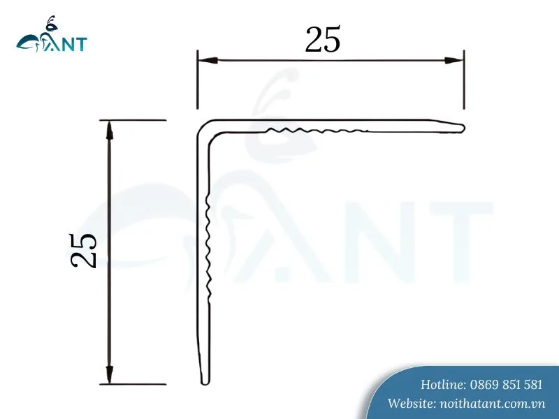 Ảnh mặt cắt nẹp nhôm chữ V 25mm