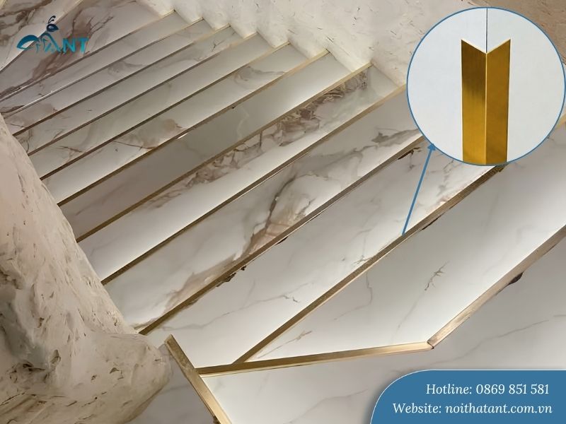 Nẹp chữ V nhôm ốp mũi bậc cầu thang