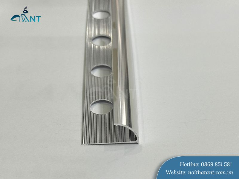 Nẹp nhôm bo tròn ốp góc gạch màu inox bóng