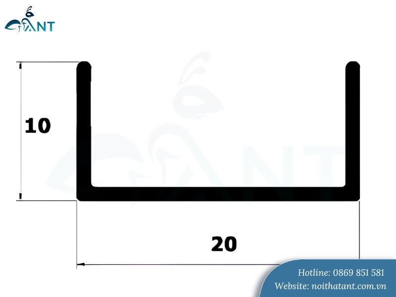 Ảnh mặt cắt nẹp nhôm U20 mm