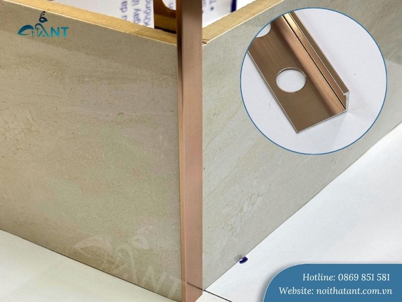 Nẹp nhôm kết thúc góc gạch màu vàng hồng bóng