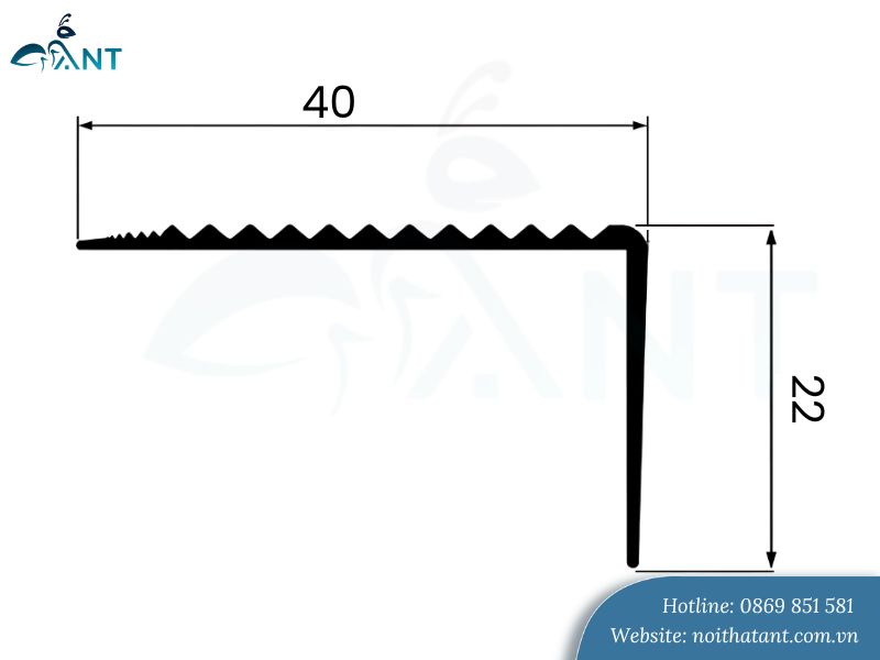 Ảnh mặt cắt nẹp nhôm chống trượt cầu thang L40x20