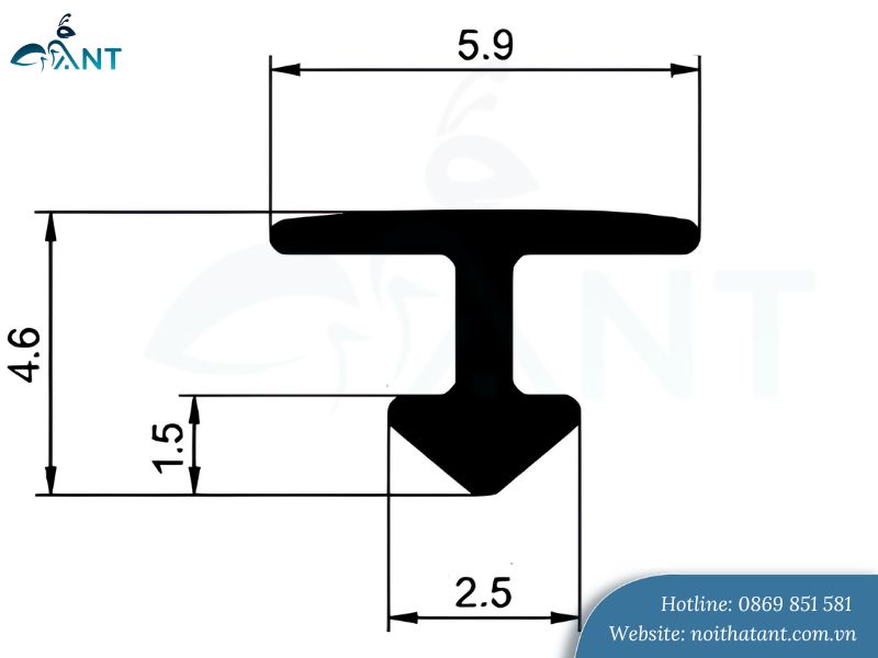 Ảnh mặt cắt nẹp nhôm T6