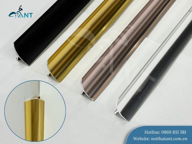 Nẹp góc trong nhôm tạo chỉ trang trí tại ANT đủ màu